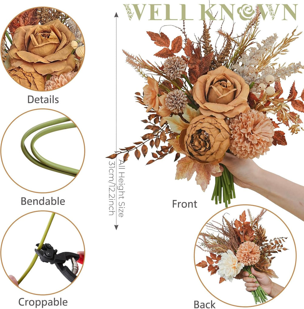 WELL KNOWN Artificial Flower Arrangement with Vase, Coffee Brown Terracotta