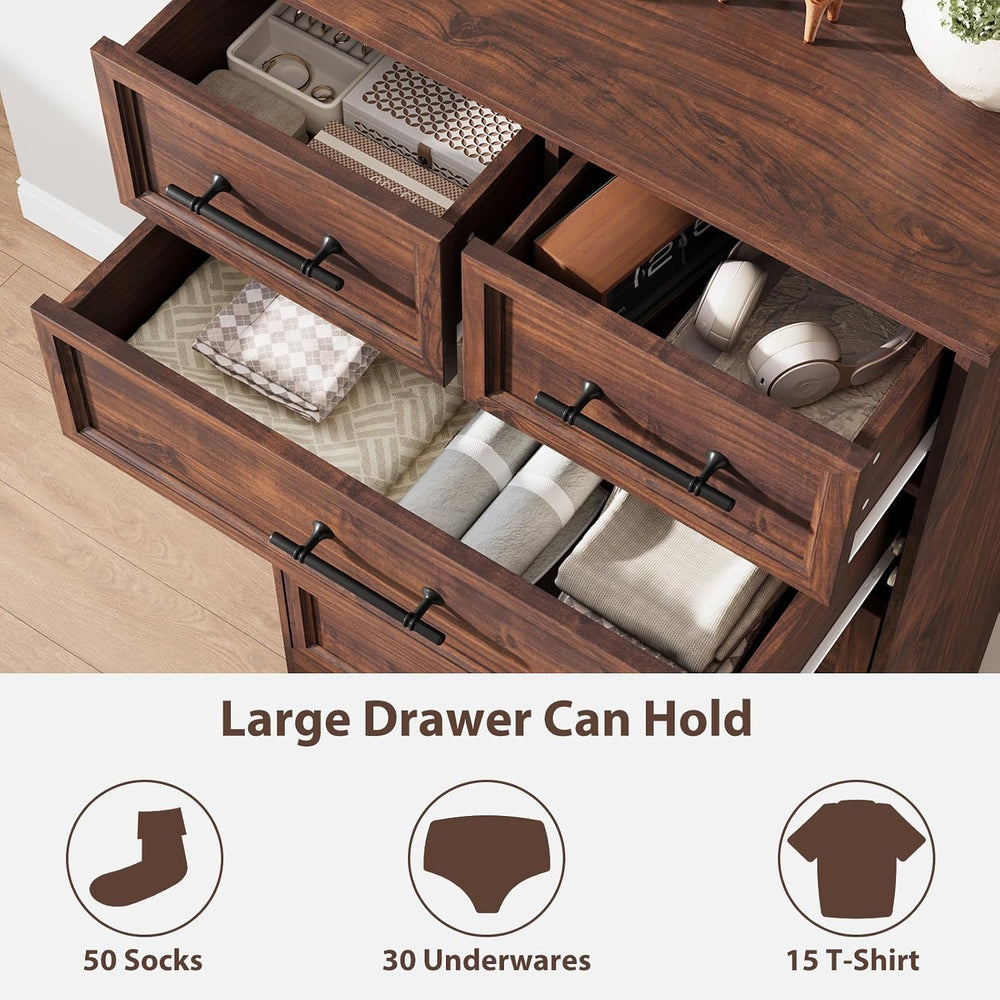 Walnut 7-Drawer Dresser for Bedroom, 52" Tall Chest of Drawers