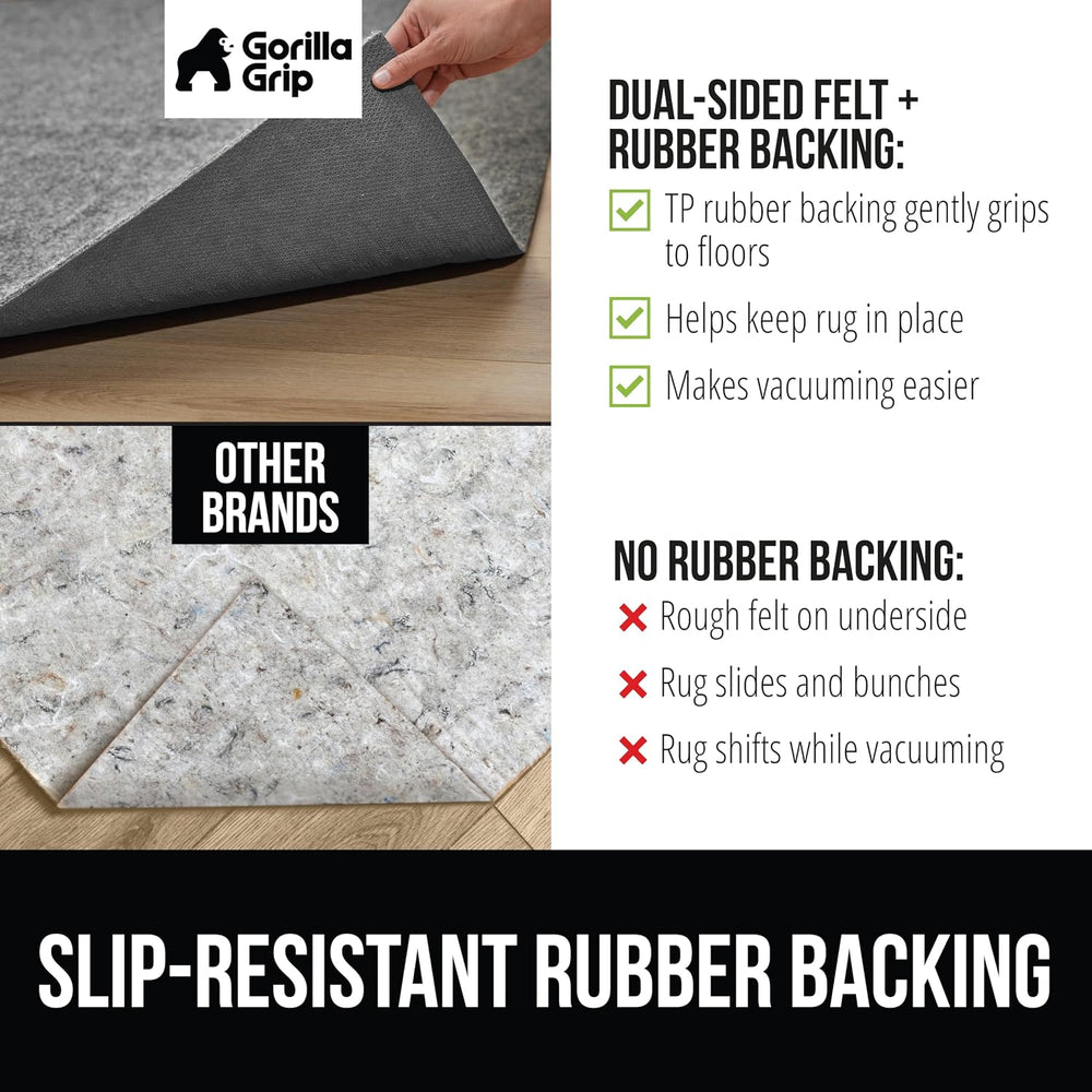 GORILLA GRIP Felt Rug Pad for Hardwood Floors with Rubber Backing, Slip Resis...