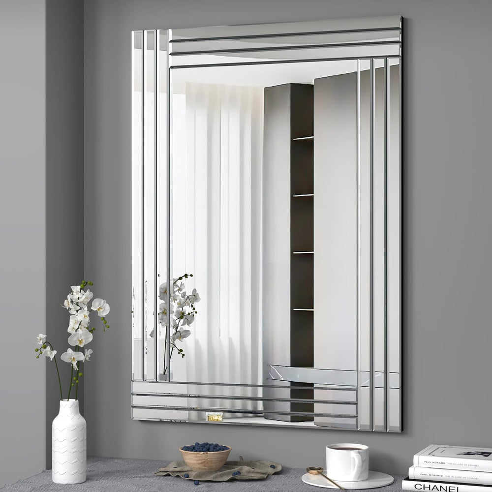 Decorative Wall Mirror 40"x28" Rectangle Silver Wall Mounted Mirror
