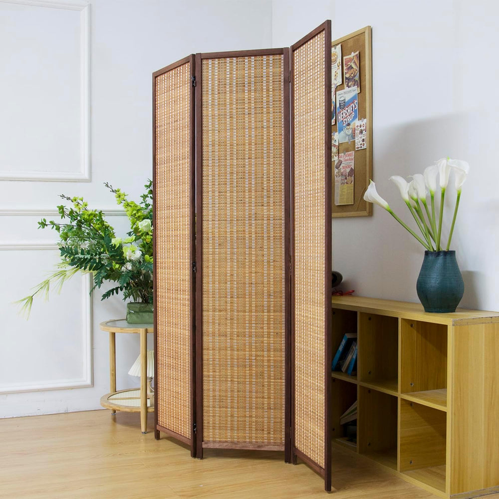 3 Panel Bamboo Room Divider Screen,5.6 FT Tall Bamboo Divider Folding Panel S...