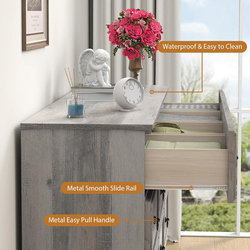 VVFLU 63โW Dressers for Bedroom, Grey Dresser with 10 Deep Drawer, Long Dress...