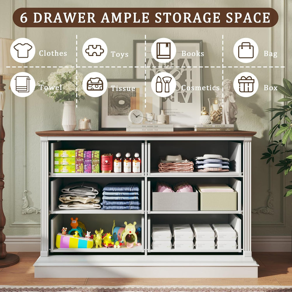 HUAHUU Farmhouse 6 Drawer Dresser for Bedroom, 47" Wide Chest of Drawers...