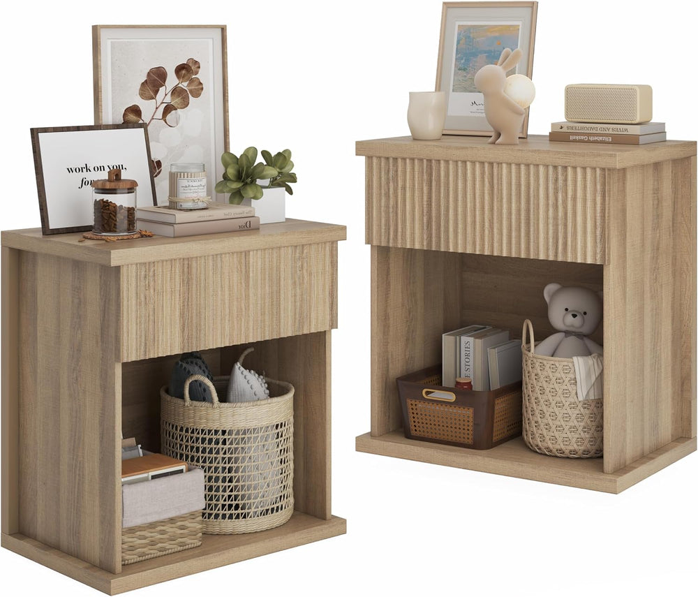 Fluted Nightstand Set of 2, 22.8" Wide Nightstands with Drawer Storage L...