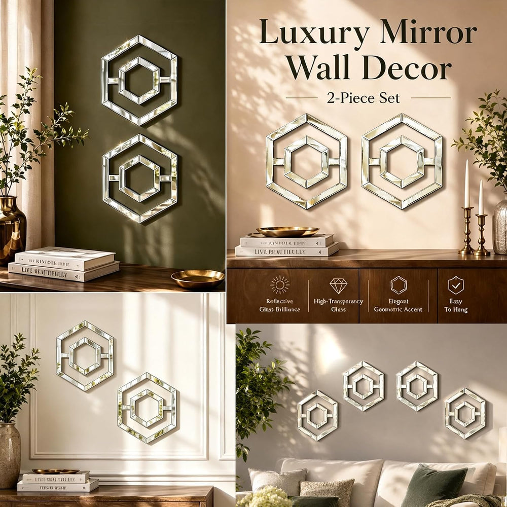 Square Decorative Wall Mirror 12 x 12 Inch, Silver Frameless Mirror Wall Deco...