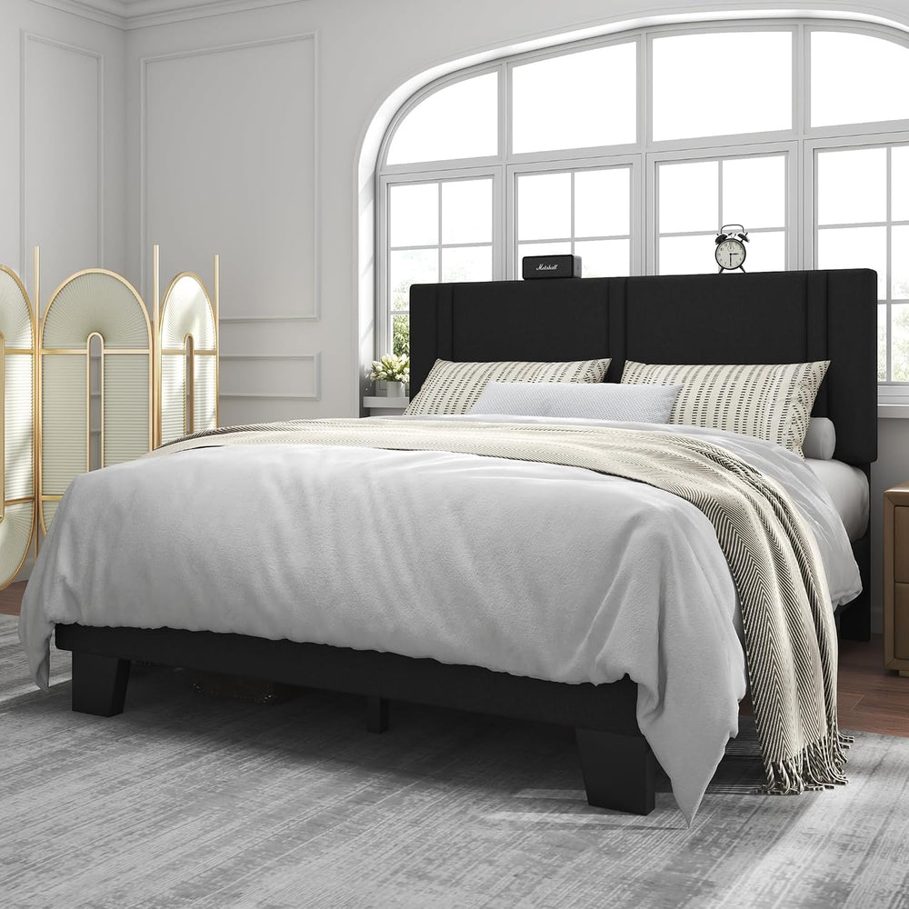 Feonase Full Size Platform Bed Frame, Fabric Upholstered Full Bed Frame, Soli...