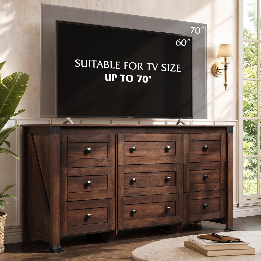 WLIVE Brown Dresser for Bedroom, 9 Drawer Wooden Chest of Drawers with SGS-Te...