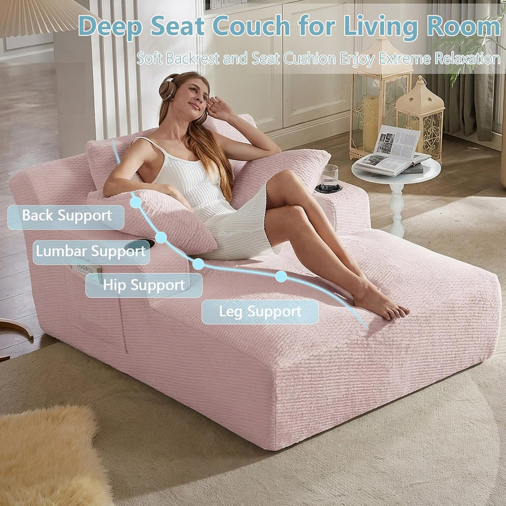 LUCKHAO 49.2" Oversized Chaise Lounge Chair Indoor,Faux Fur Boneless Rea...