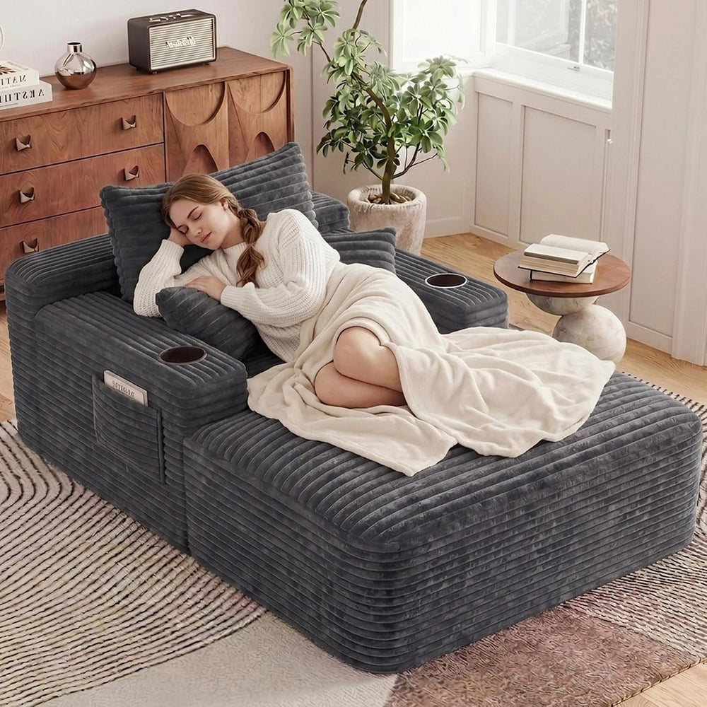 65" Oversized Chaise Lounge Chair Indoor, Boneless Chaise Lounge Chair w...