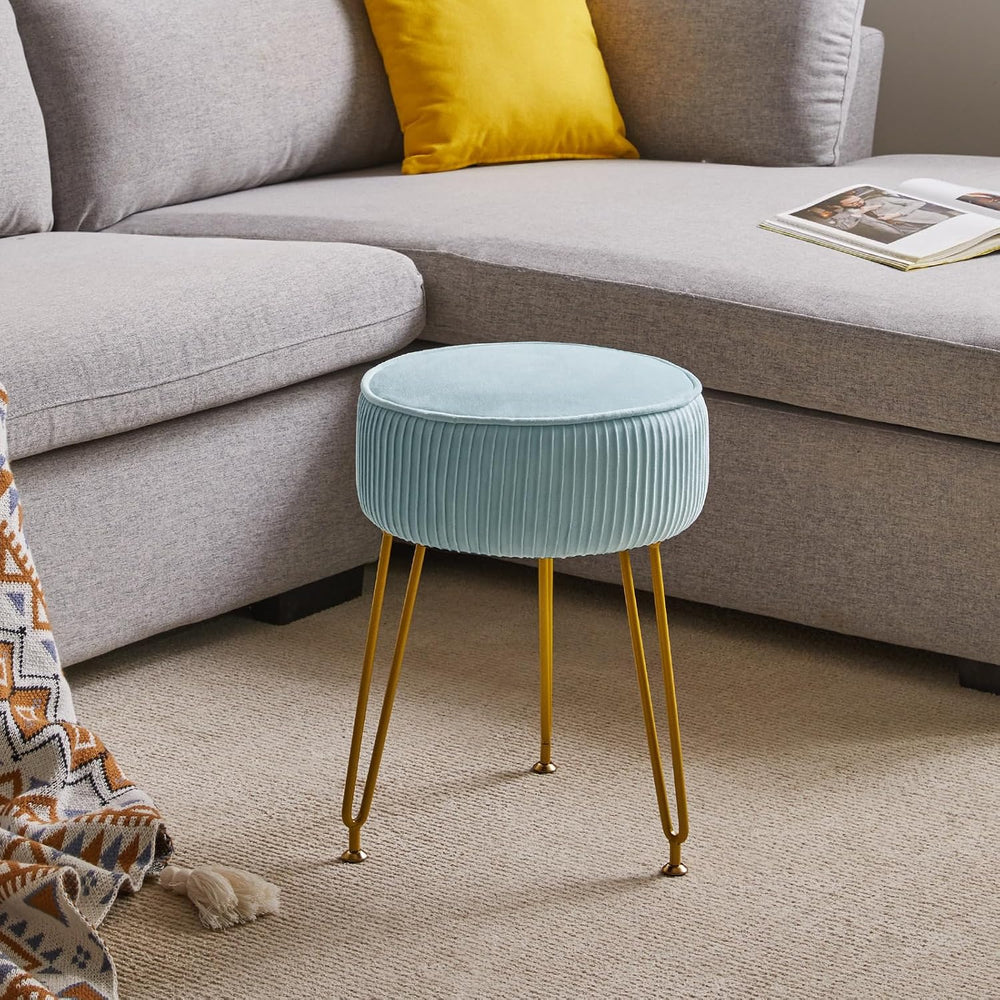 IBUYKE Makeup Vanity Stool, Velvet Round Footrest Ottoman, Blue LG-30H