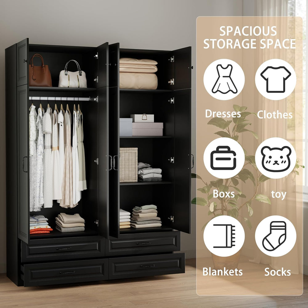Black Armoires Wardrobe Closet with 4 Drawers and 4 Doors: 88" H