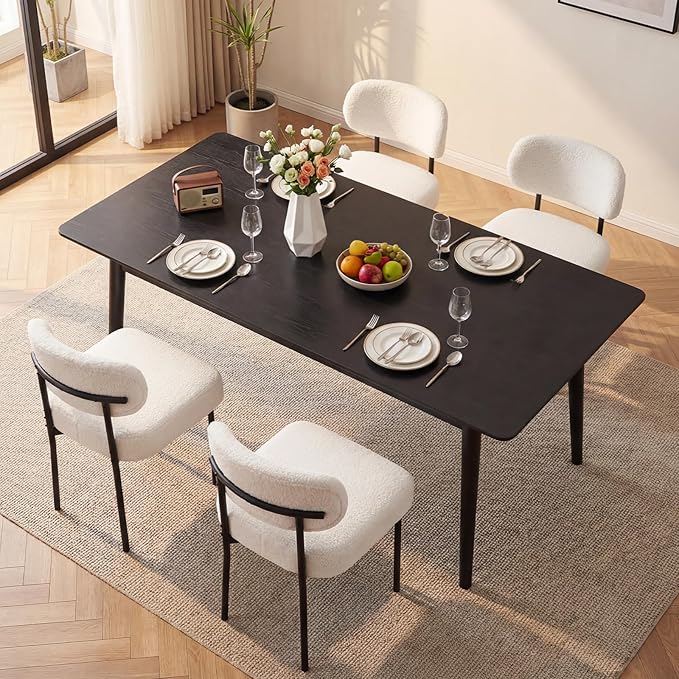Dining Chairs, White Boucle Dining Chairs, Kitchen Dining Room Chairs Curved ...