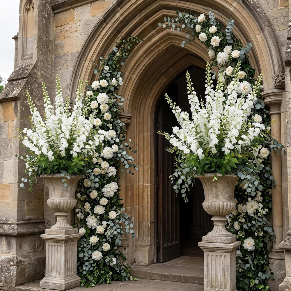 20PCS 33.5" White Artificial Delphinium Flowers with Clematis Greenery