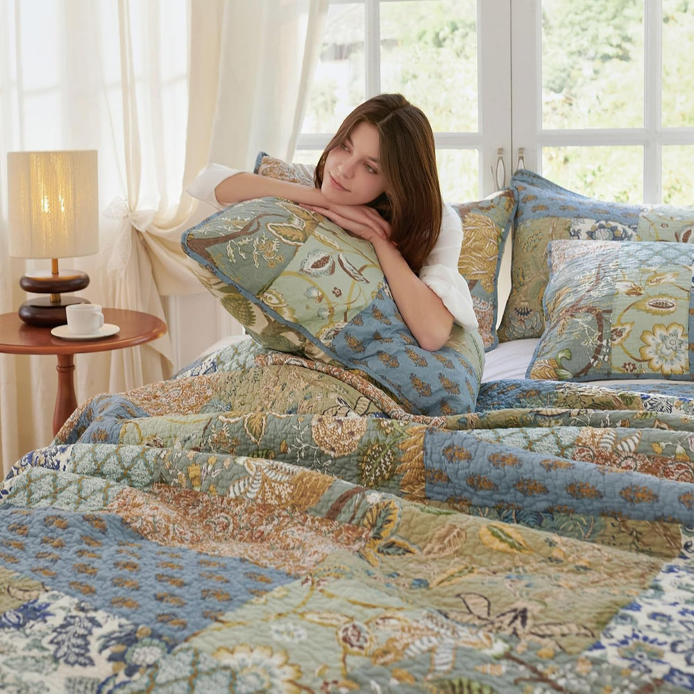 Queen Comforter Set for Bed - 100% Cotton Quilts Queen Size, Green, Sage Beds...