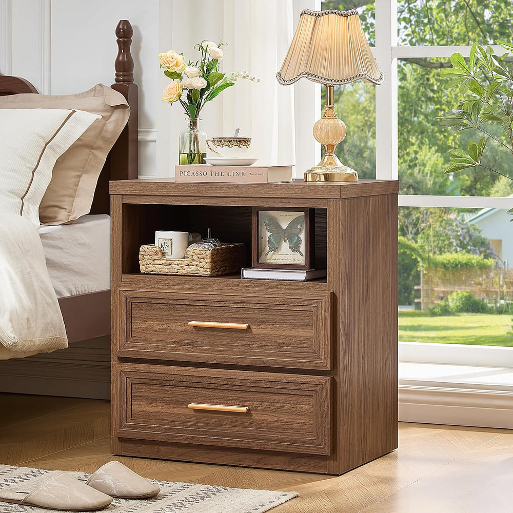 RWYHG 24'' Wide Farmhouse Night Stand with 2 Drawers,Wood Nightstand