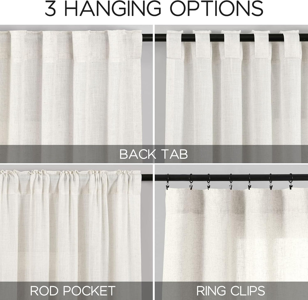 Nanspring Beige White Linen Curtains 84 Inch Length 2 Panels Set for Living R...