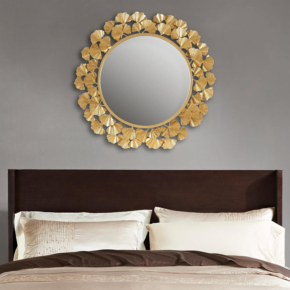 Martha Stewart Wall Décor Large Gingko Leaf Round Wall Mirror for Living Room...