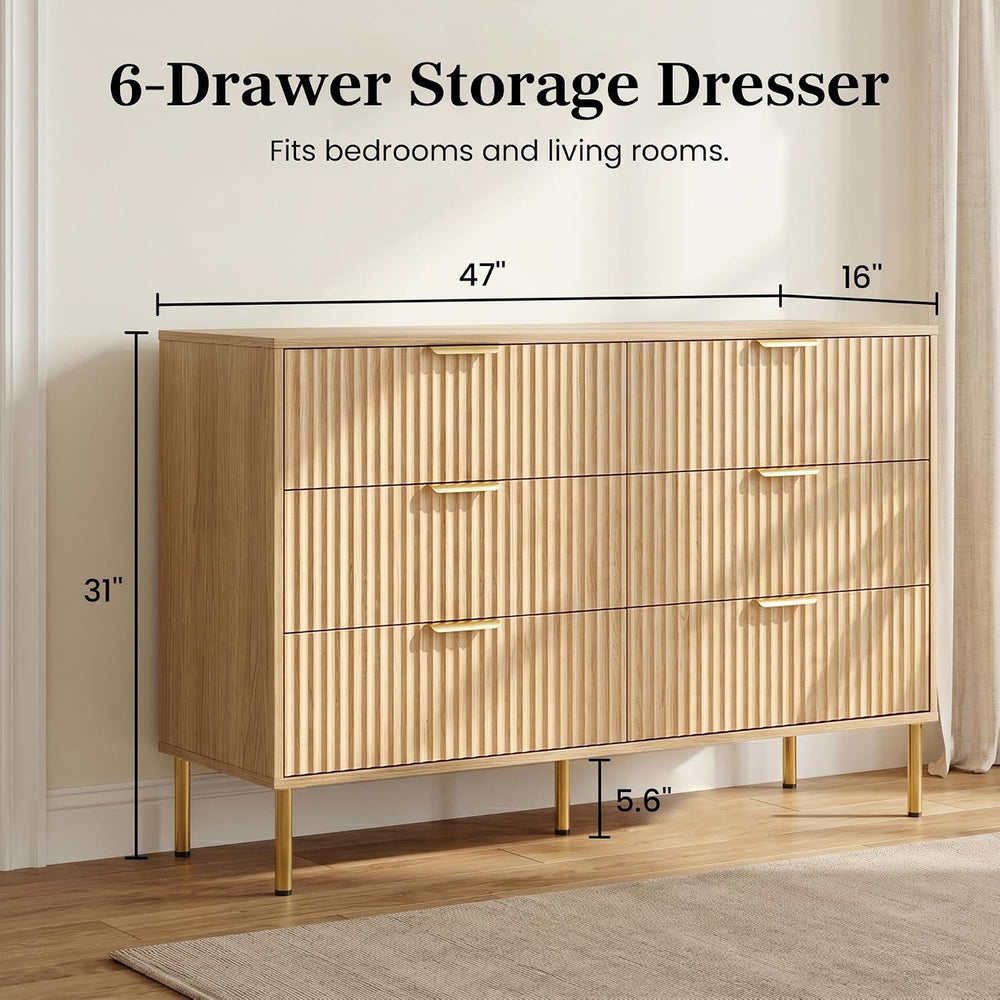 Natural Oak 3-Piece Fluted Dresser and Nightstand Set for Bedroom