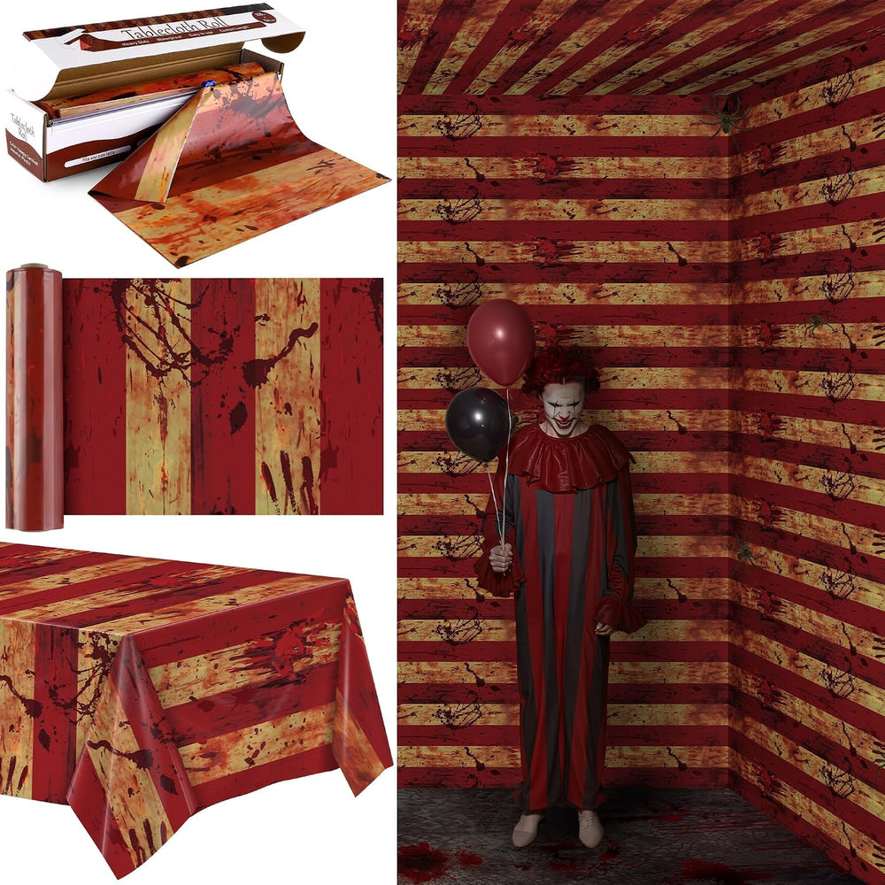 Kochorie 100 Ft x 54 Inch Creepy Carnival Tablecloth Roll with Cutter Box Pla...