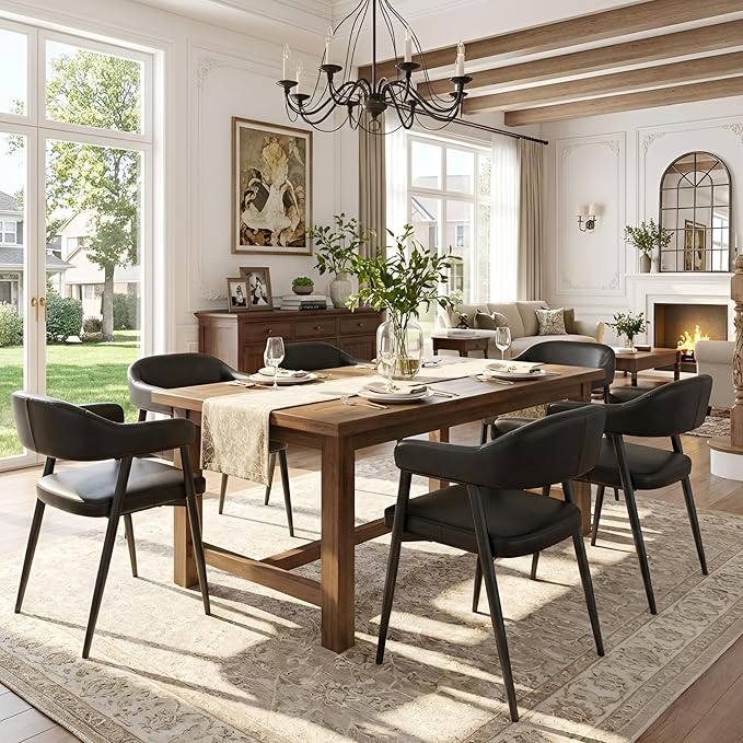 HNY Modern Dining Room Arm Chairs Set of 2, Retro Faux Leather Upholstered Ba...