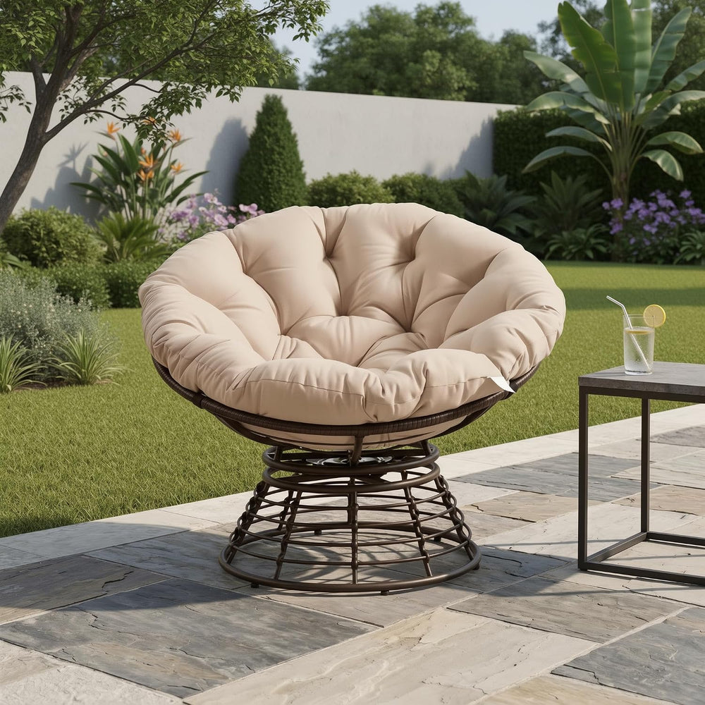 Cushion Papasan Swivel Chair, Ergonomic Wicker Round Chair with Thick Padding...