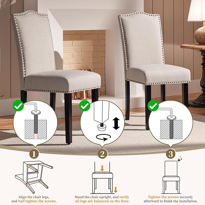 Yaheetech Dining Chairs Set of 4 Modern Kitchen Chairs with Fabric Upholstere...