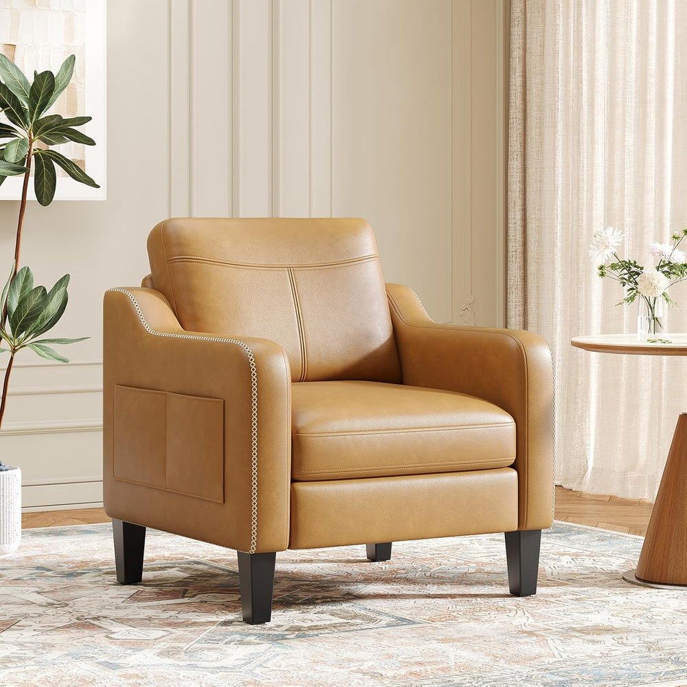 MALOL PU Leather Accent Chair, Mid-Century Modern Living Room Armchair Sofa w...