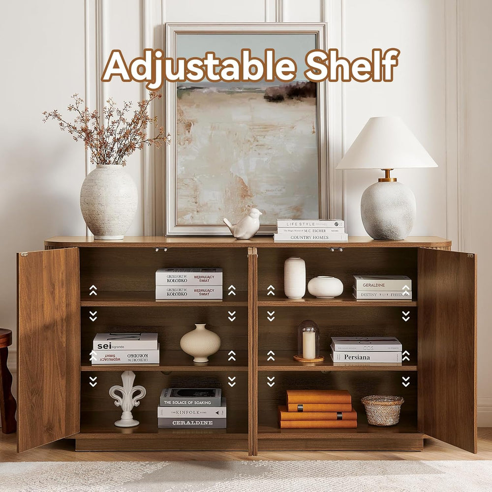 64" Sideboard Buffet Cabinet with Fluted Accent and Adjustable Shelves, ...