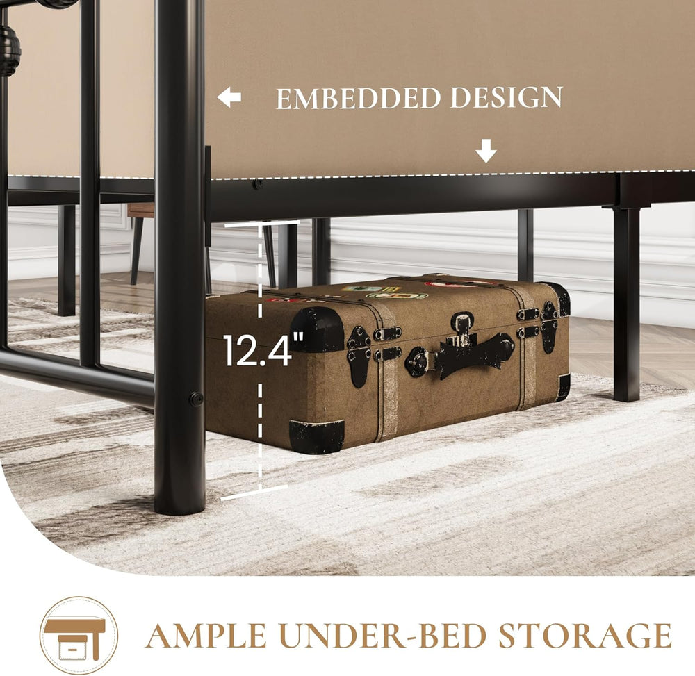 SHA CERLIN 14" Full Size Metal Platform Bed Frame/Victorian Headboard an...