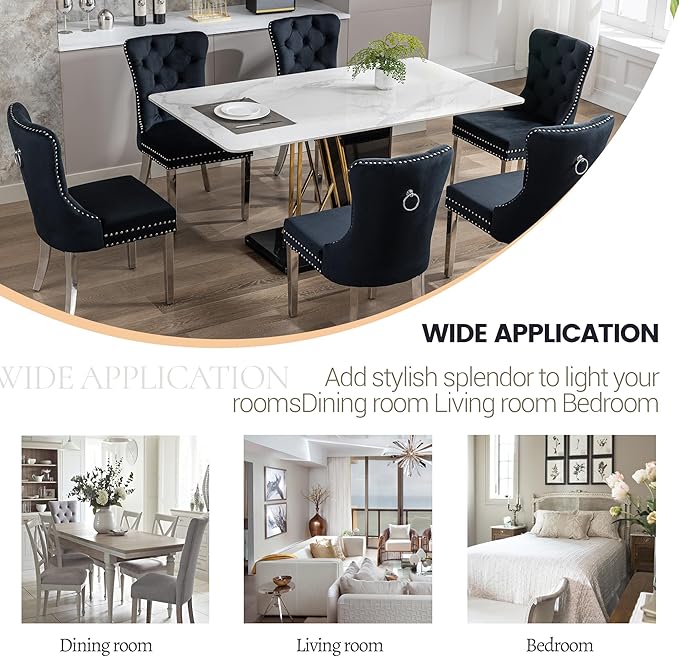 KCC Velvet Dining Chairs Set of 6, Upholstered High-end Tufted Dining Room Ch...