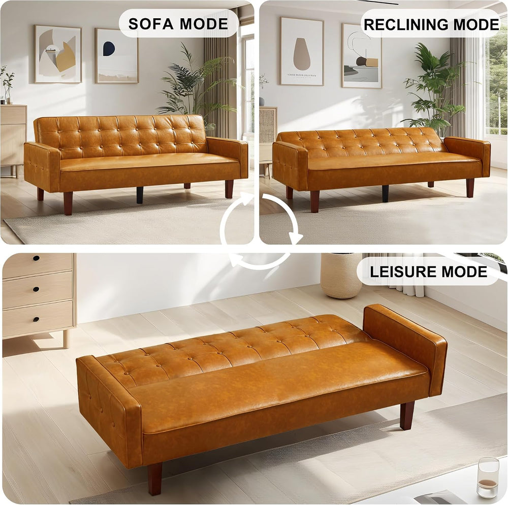 74" Futon Sofa Bed, Mid Century Modern Futon Couch, Small Sofa Cama, Lov...