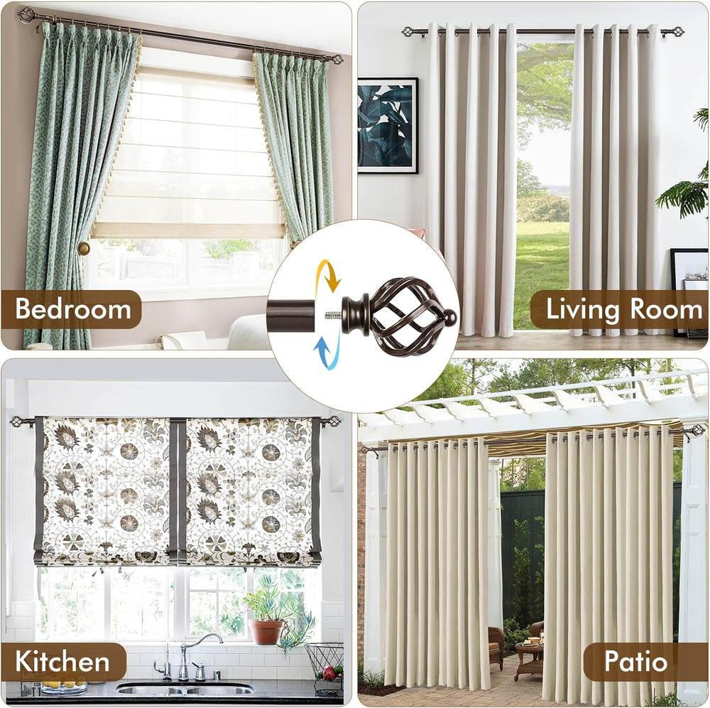 KAMANINA 2 Pack Curtain Rods 32 to 58 Inch, Adjustable Single Rod, Bronze