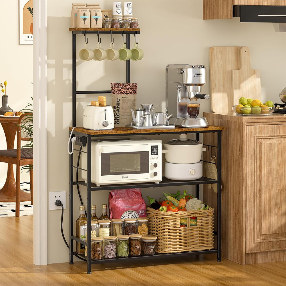 3IngSeagulls 4-Tier Bakers Rack with Power Outlet, 33 Inch Kitchen Microwave ...