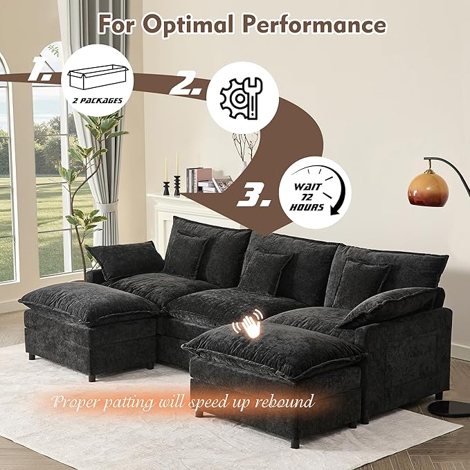 108" U Shaped Couch, Modular Sectional Sofa, 3-Seater Comfy Cloud Couch,...