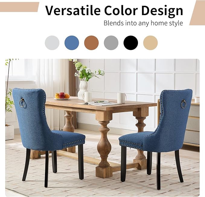 Modern Dining Chairs Set of 6, Tufted Upholstered Dining Chairs with Solid Wo...