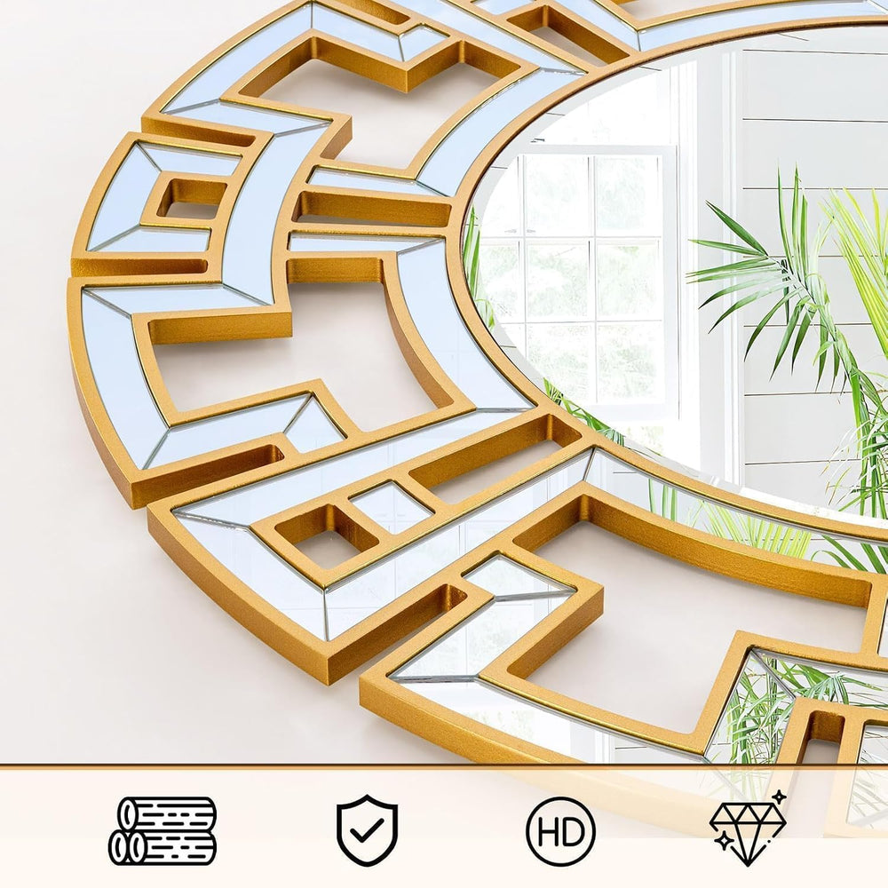 Chende Gold Mirrors for Decor, 32'' Round Wall Mirror with Beveled Gl...