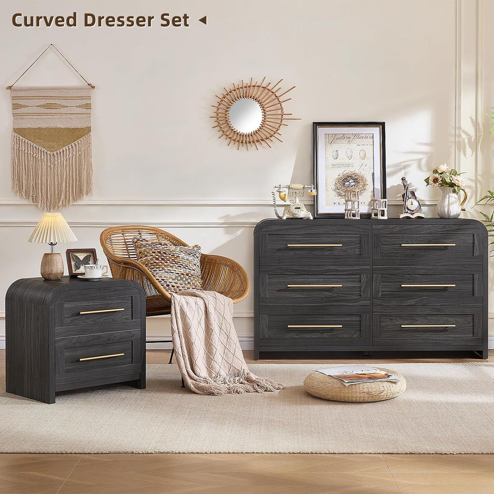 6 Drawer Dresser for Bedroom, Curved Chest of Drawers, Grey