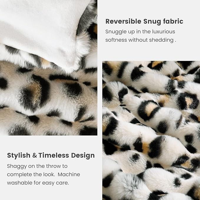Cozy Bliss Leopard Print Faux Fur Throw Blanket