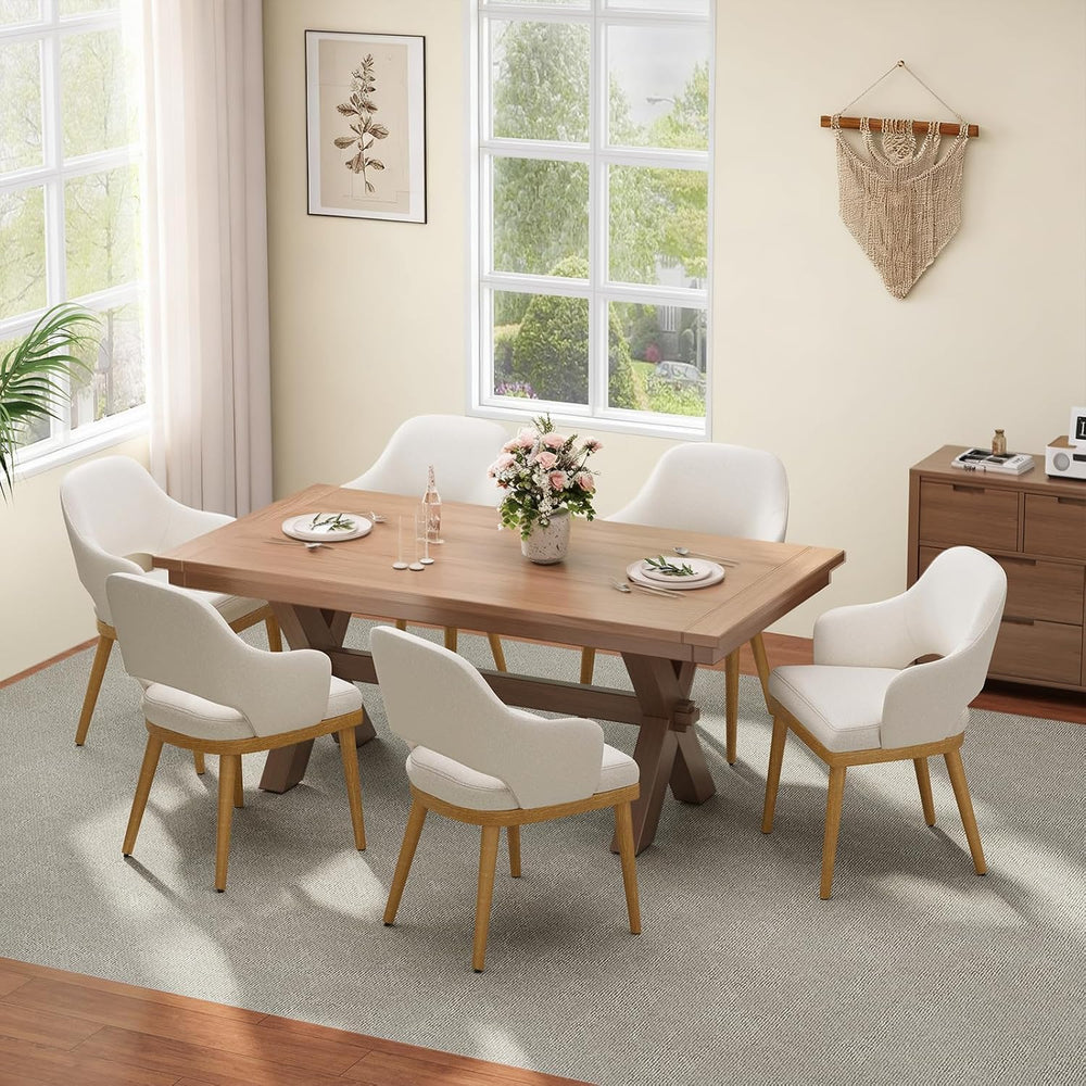 Wooden Dining Chairs Set of 6, Modern Fabric Upholstered Dining Room Chair, K...