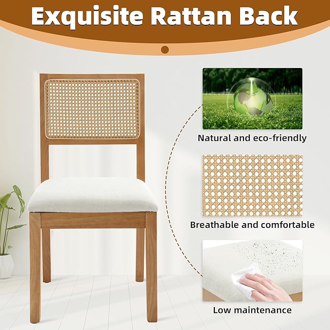 Westice Rattan Dining Chairs Set of 6, Farmhouse Natural Dining Room Chairs w...