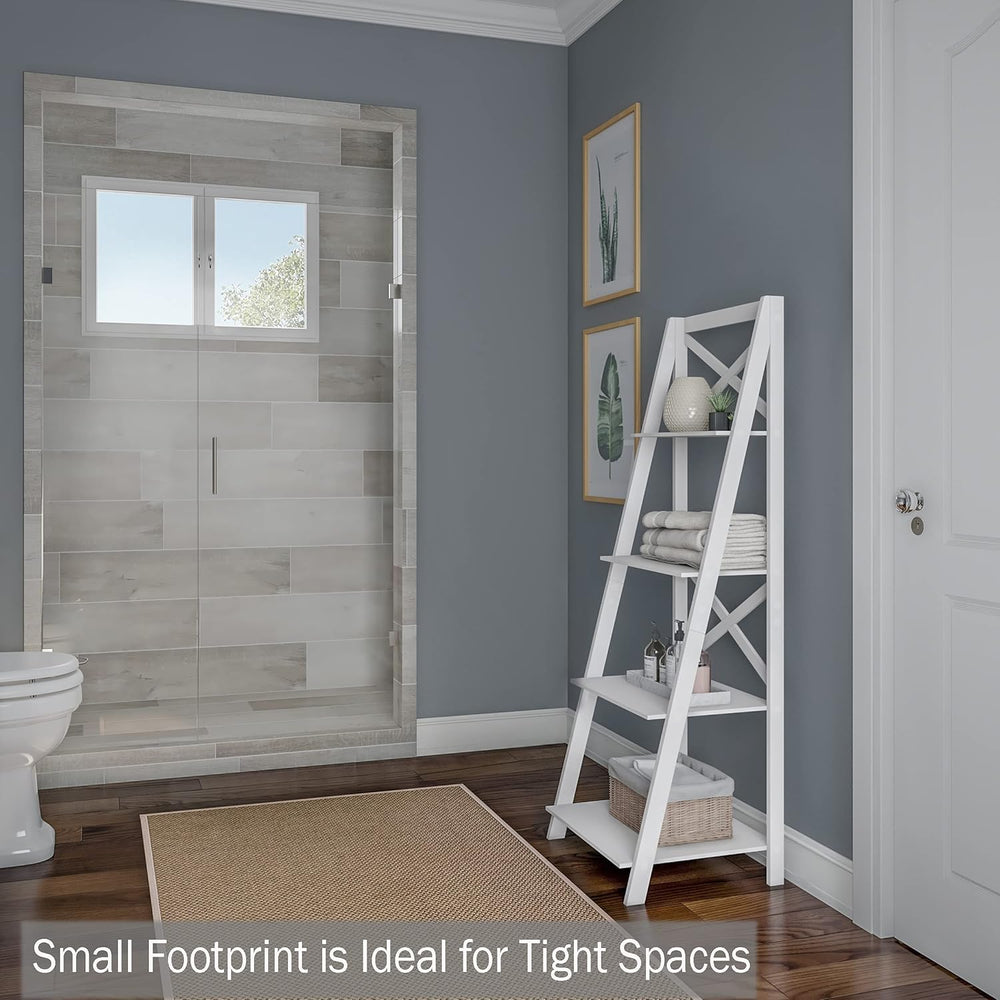 4-Tier Ladder Bookshelf - Freestanding Shelved Bookcase with X-Back Frame and...