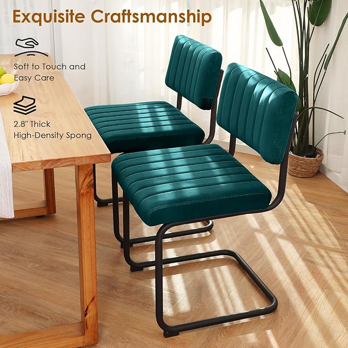 ONEVOG Modern Luxury Dining Room Chairs Set of 2, Teal Velvet Upholstered Kit...
