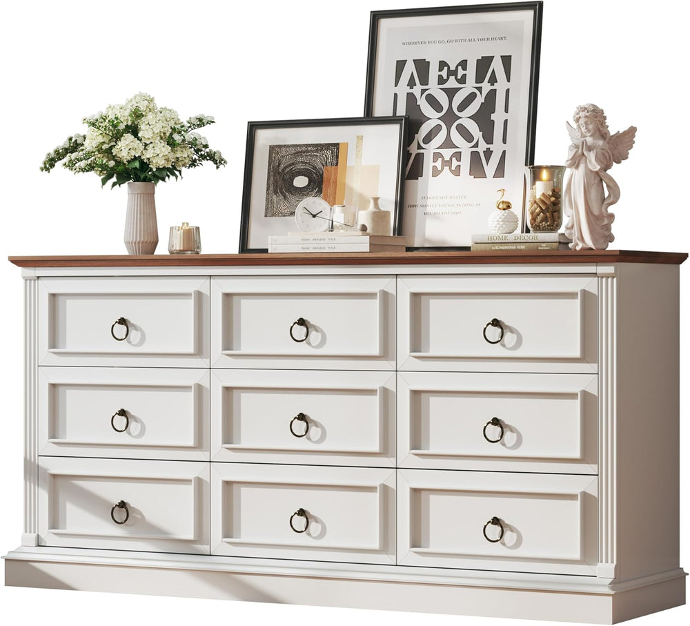 HUAHUU Farmhouse 9 Drawer Dresser for Bedroom, 60" Wide Chest of Drawers...