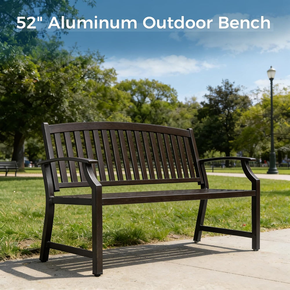 Grand patio 52" Farmhouse Outdoor Bench, Garden Benches with Anti-Rust A...