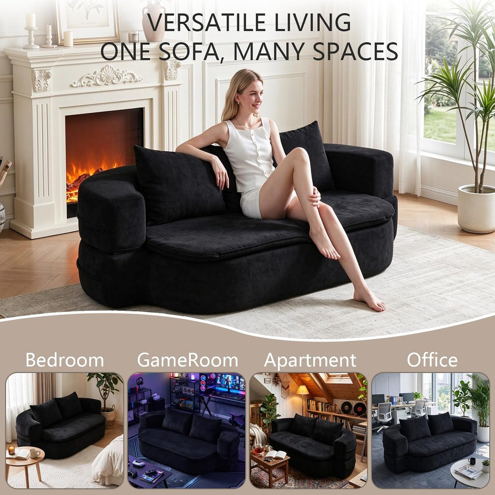 79" Convertible Futon Sofa Bed with Blanket, Loveseat Boneless Couch