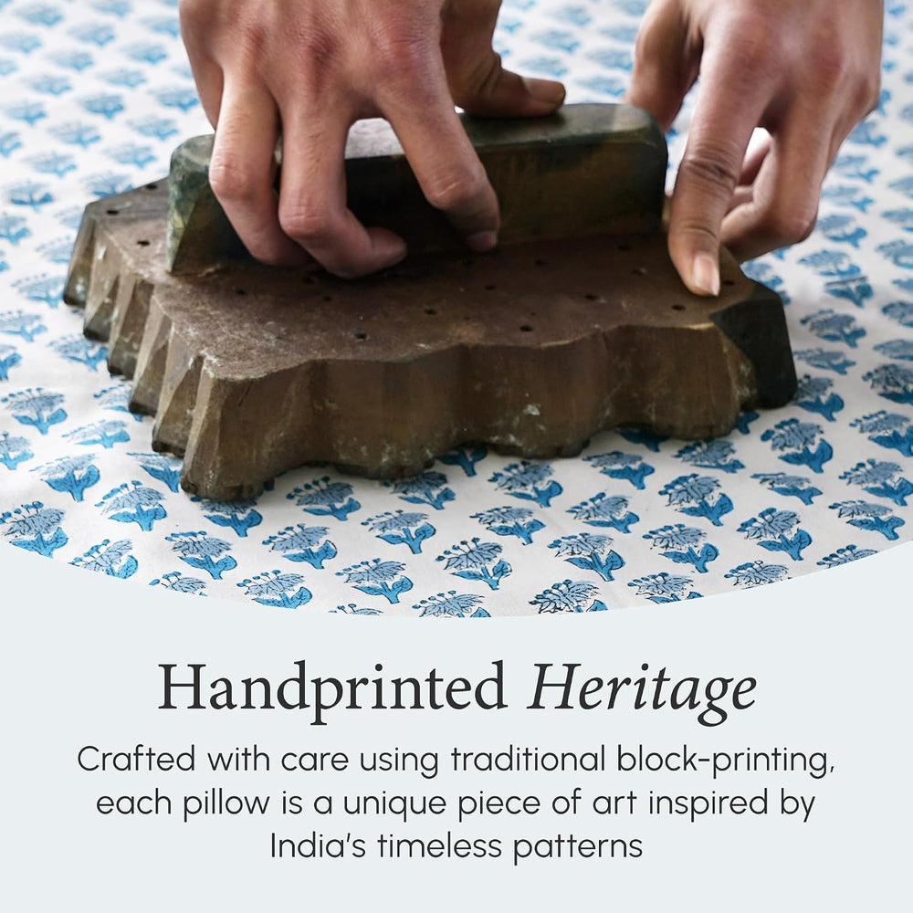 CPC Apatite Blue Block Print Throw Pillow Covers 18x18 Inch, Pack of 2