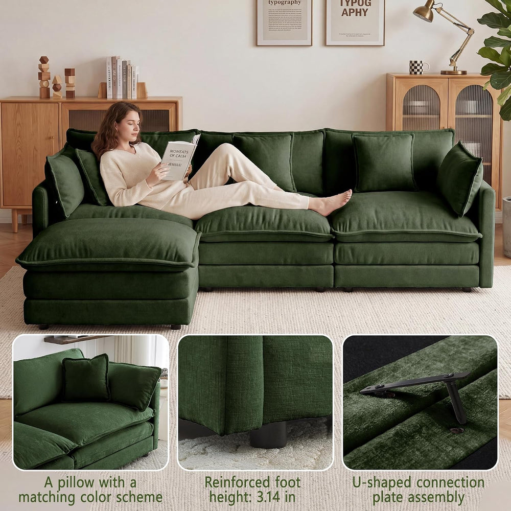 137” Oversized Cloud Sectional Sofa Couches for Living Room, Green