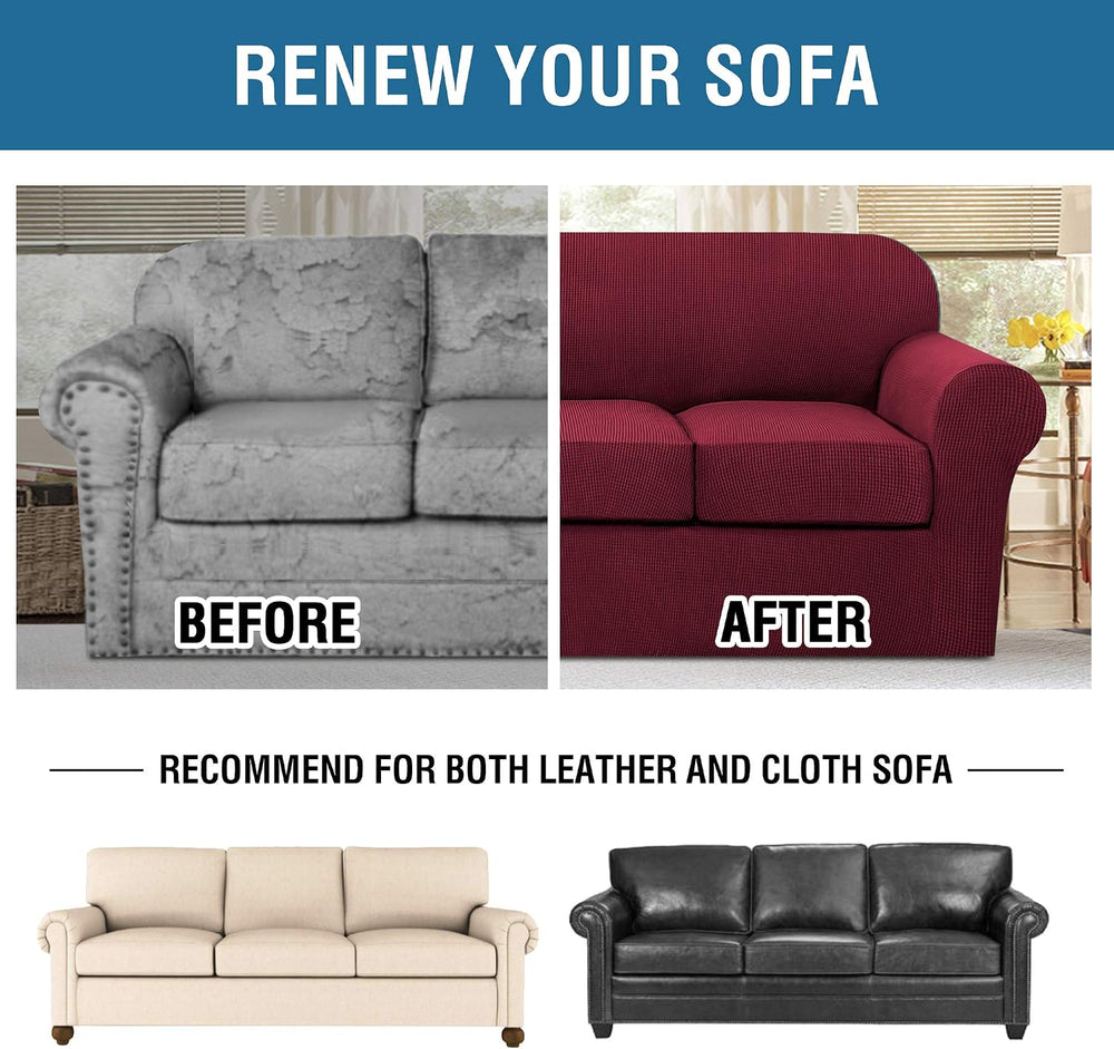 H.VERSAILTEX 4 Piece Stretch Sofa Covers for 3 Cushion Couch Covers for Livin...