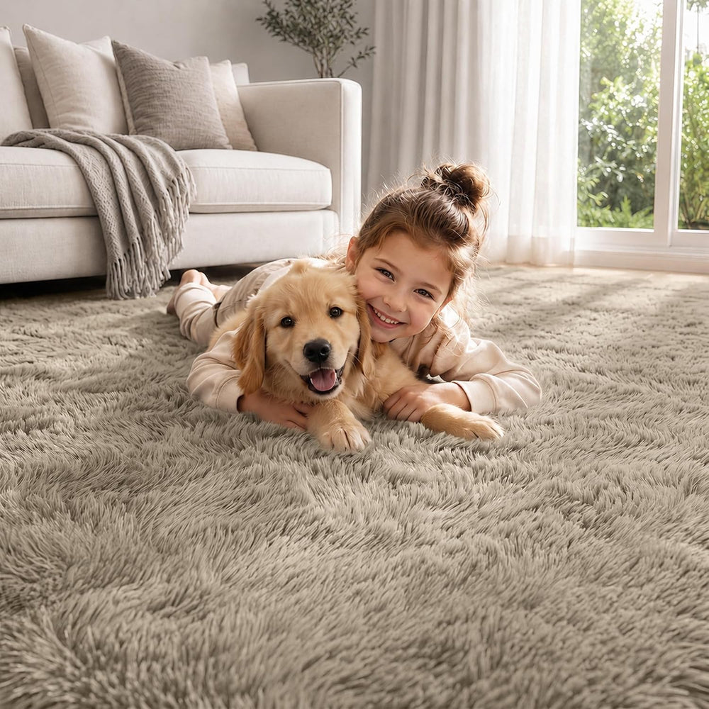 6x9 Area Rugs for Living Room Bedroom,Ultra Soft Fluffy Shag Rug Gray Beige