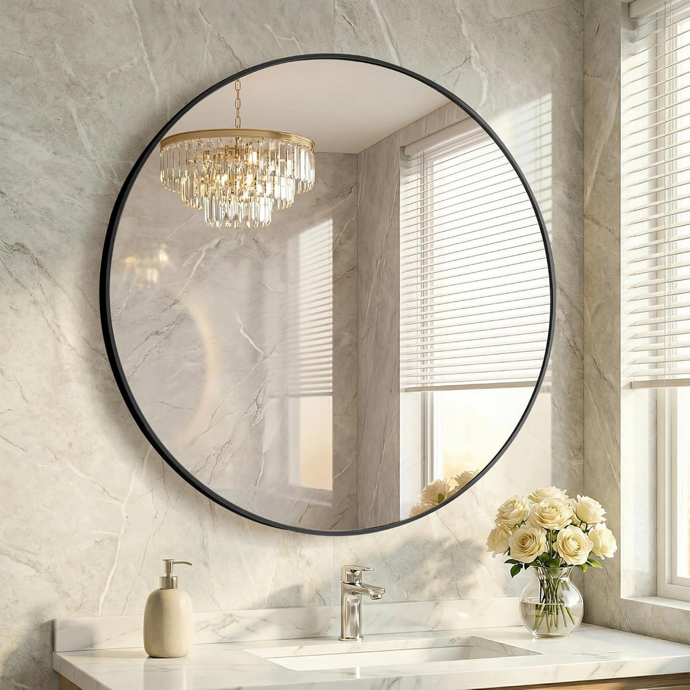 20 Inch Black Round Bathroom Wall Mirror, Round Mirrors for Wall Decor, Circl...